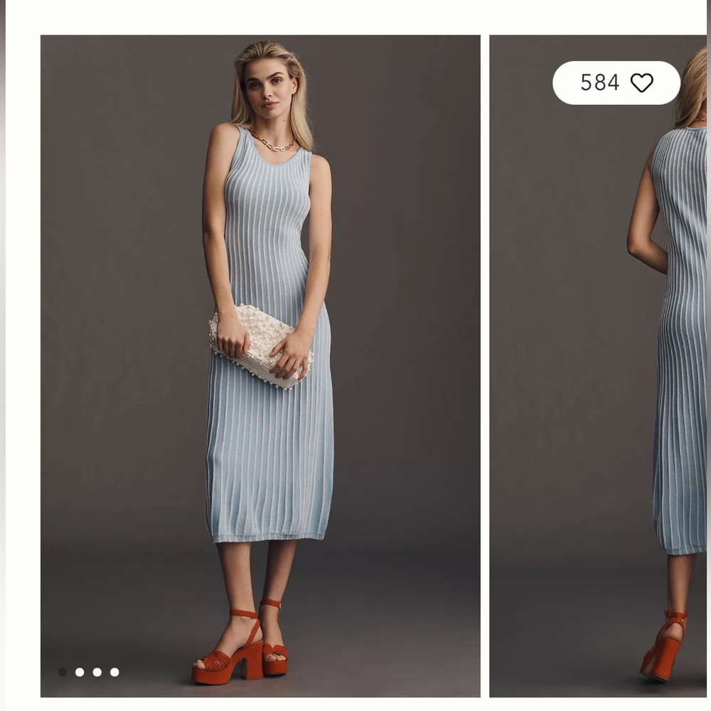 Anthropologie Light Blue Striped Midi Dress